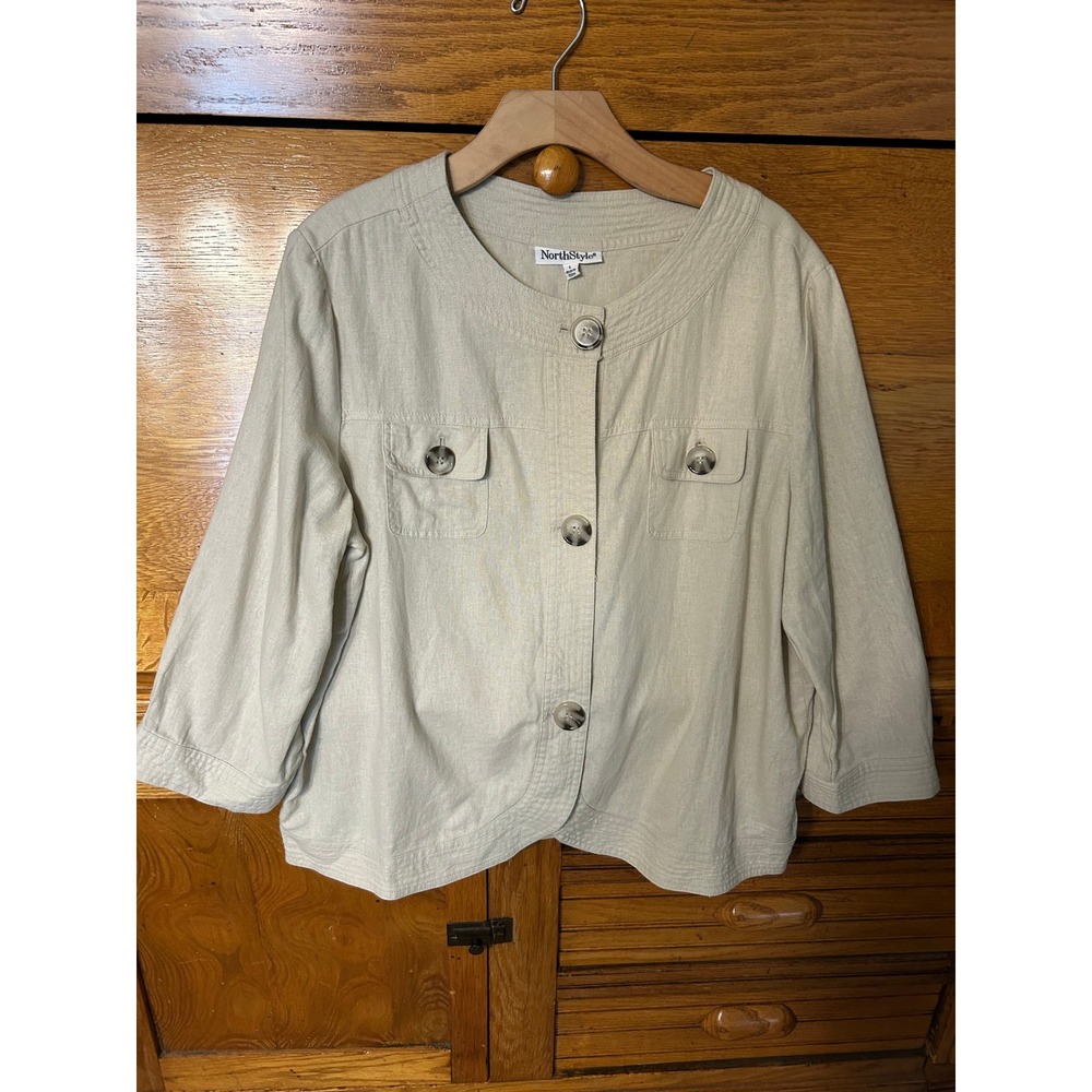 NorthStyle Coastal Chic Old Money Linen Blend Button Front Jacket Beige Size L